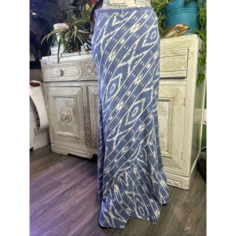 Vintage Linen Bias Cut Maxi Skirt Western Coastal Cowgirl Beach Long Boho Sz 6
